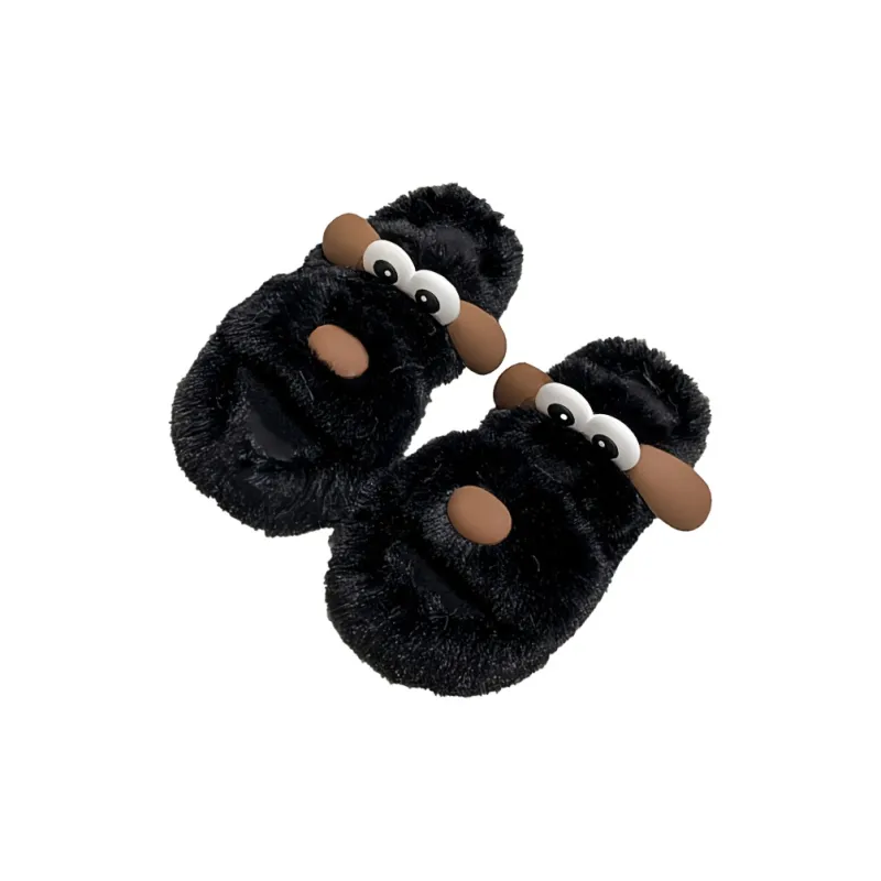 JINGEYU Winter Cute Versatile Big Eye Dog Fuzzy Slippers Indoor Home Slide Slippers-5