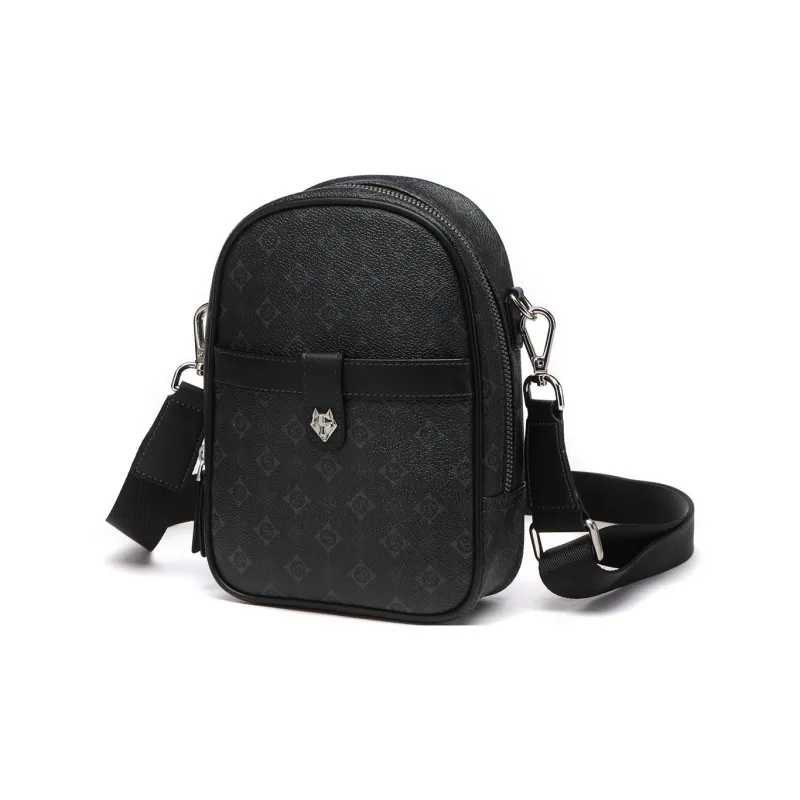 SEPTWOLVES Artificial Leather With Cow Leather Crossbody Bag, Shoulder Bag Regular Men's Black-1