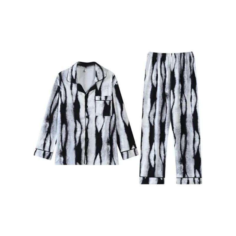 Qiao Ni Tong Pajama Set Men's Black White-1