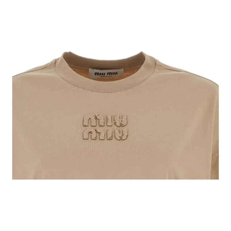 MIU MIU Logo embroidered T shirt-3