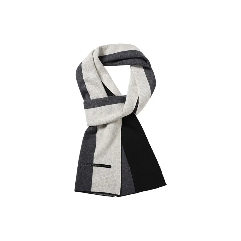15 MINS Wool Knit Scarves Unisex Black Gray Beige-0