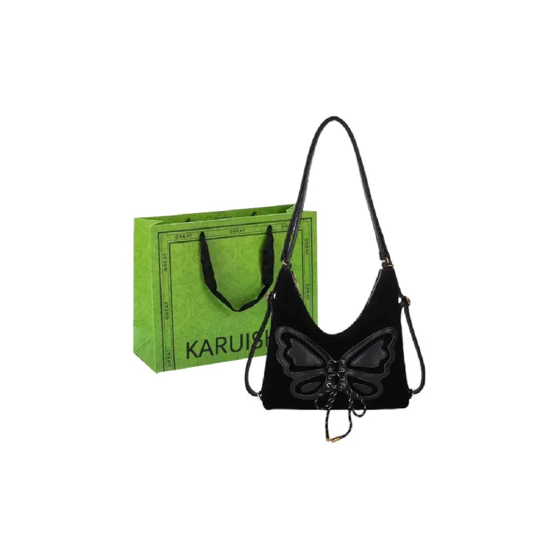 KARUISHA Suede Portable Crossbody Double Shoulder Bag Women's Coffee/Red/Black-8