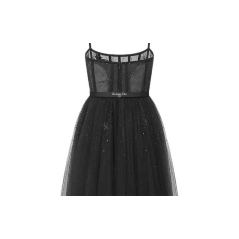 DIOR Flared Long Evening Gown Slip Dress Women's Black-5