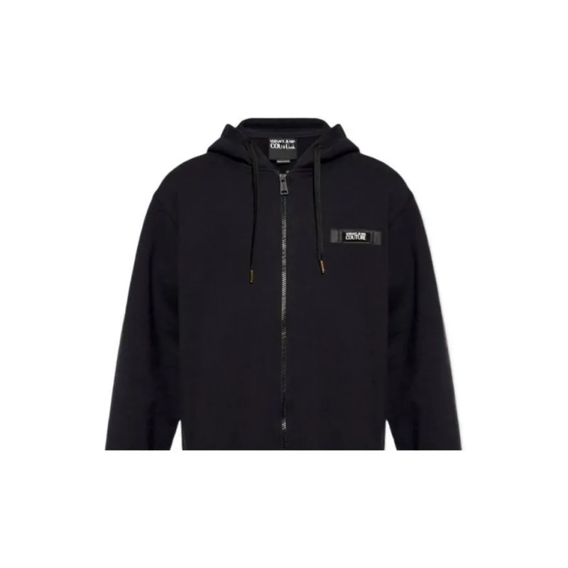 VERSACE JEANS Logo Patch Drawstring Zipped Hoodie-5
