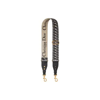 DIOR Embroidery With Calfskin Bag Strap Women's Beige/Black