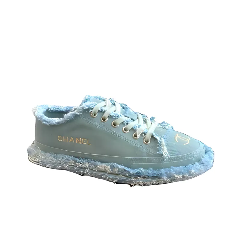 CHANEL Low Top Canvas Shoes Women's Green-2