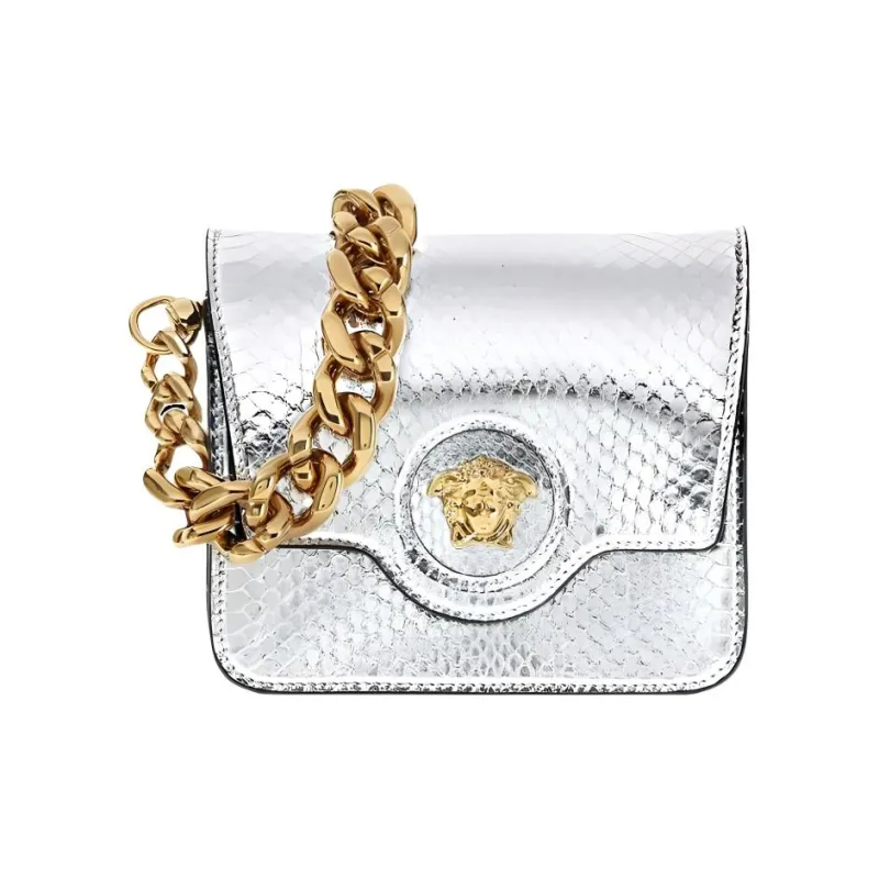 FANSIZHE La Medusa Snake Skin Crossbody Bag Shoulder Bag Small Size Women's Silver-3
