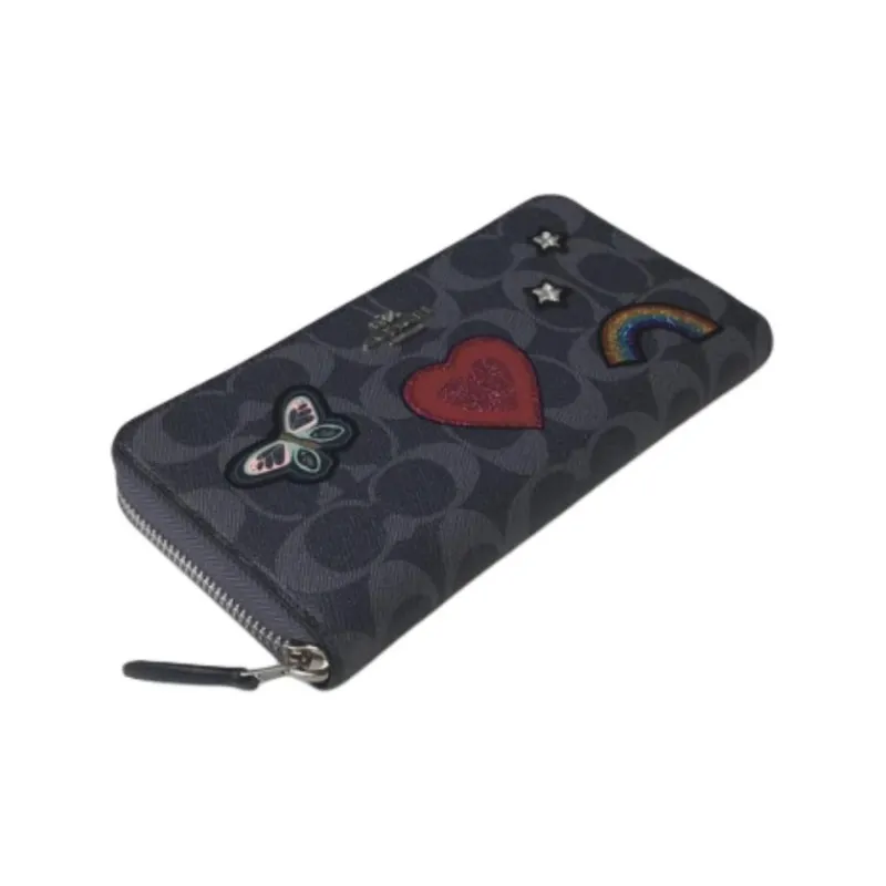 COACH Accordion Zip Monogram Canvas With Leather Card Holders Clutches Wallets Unisex Midnight Blue Monogram-2