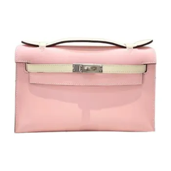HERMES Mini Kelly Generation 1 Swift Leather Kelly Bag Handbags Mini Women's Cherry Blossom Pink With Milkshake White