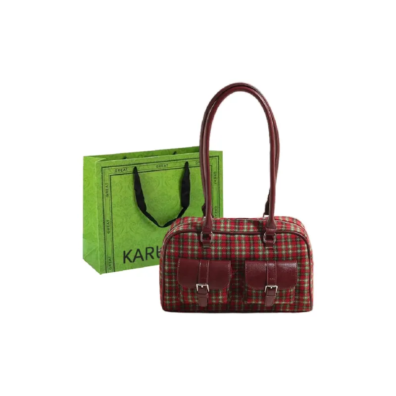 KARUISHA Woolen Shoulder Bag Women's Coffee/Black/Red-8