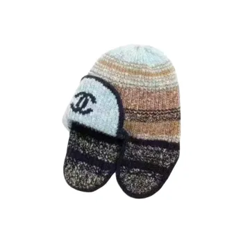CHANEL Knitted Fabric Hats & Caps Women's Brown