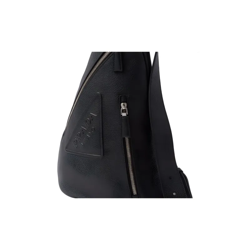 PRADA Cross Leather Crossbody Bag, Shoulder Bag Men's Black-3