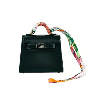 HERMES Kelly Twilly Tadlakt Leather With Silk Accents Pendant Bag Accessory Women's Noir Black