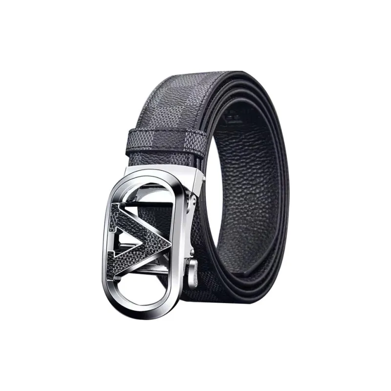 PISHUSHU Cow Leather Automatic Buckle Belt Men's Brown With Gold Buckle Black With Silver Buckle Width  3.5cm-2