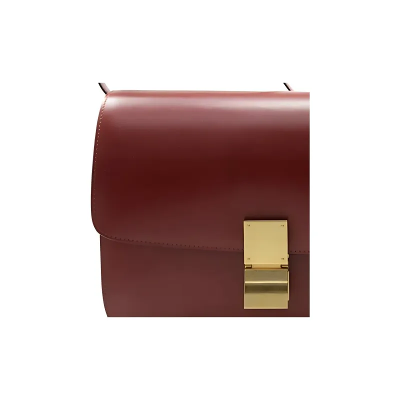 CELINE Classic Bo Cow Leather Tofu Bag Small Square Bag Shoulder Bag Crossbody Bag Medium Size Women's Red Brown-4
