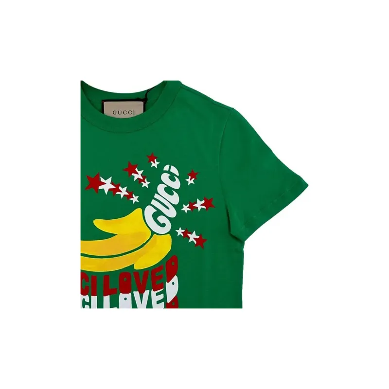 GUCCI Letter Print Crew Neck Short Sleeved T Shirt T Shirt Women's Green-4