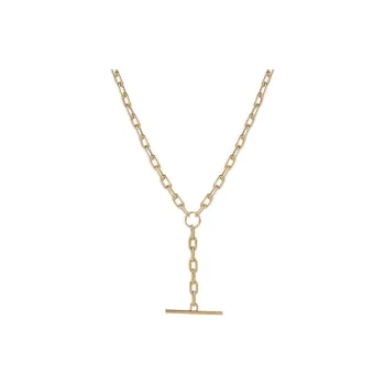 Zoë Chicco 14K Gold Medium Square Oval Link Faux Toggle Lariat Necklace