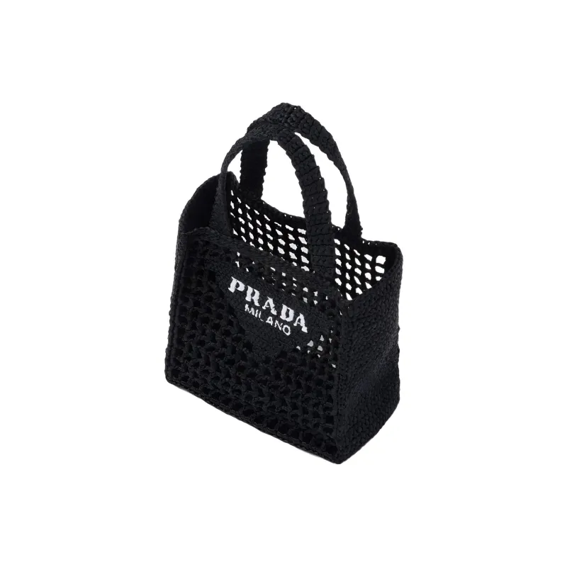PRADA Raffia One Shoulder Handbag Women's Black-1