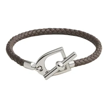 HERMES Calfskin Bracelets Men's Tin Gray