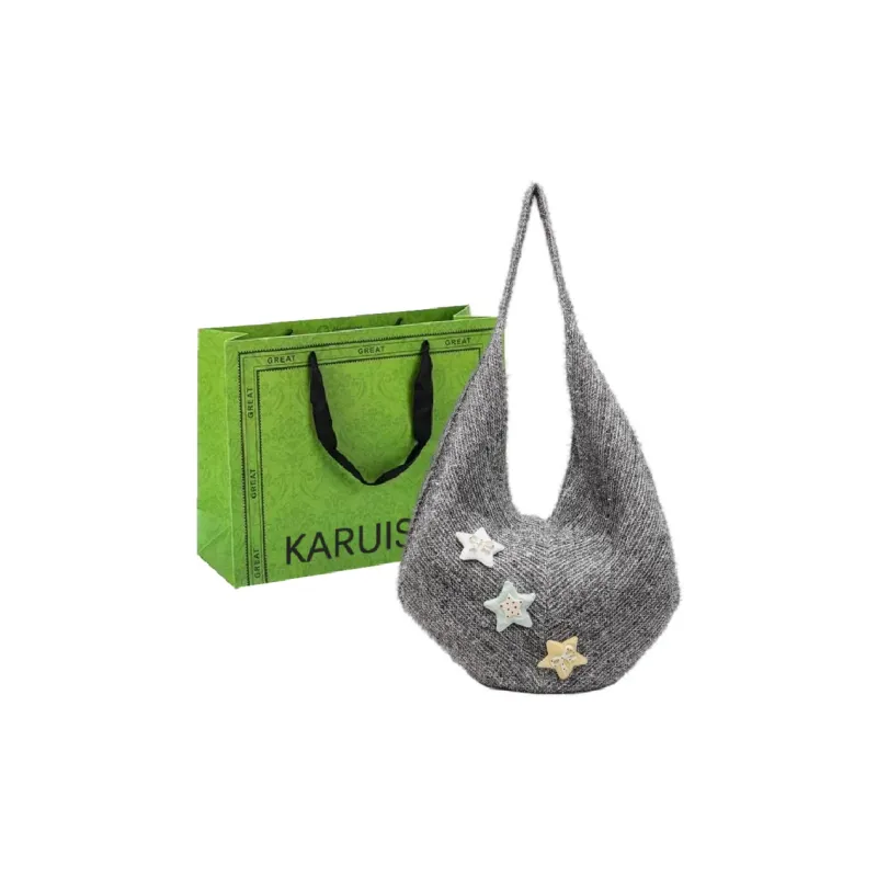 KARUISHA Knitted Fabric Shoulder Bag Crossbody Bag Women's Black Gray Green Silver-4