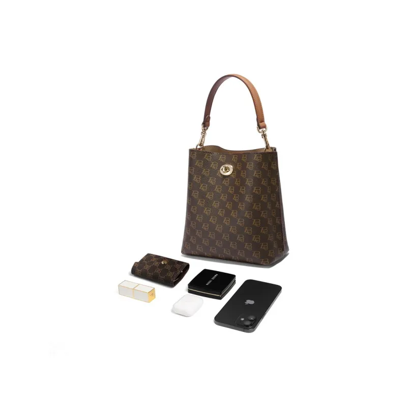 BELLE Artificial Leather Handbag, Shoulder Bag Medium Size Women's Coffee/Apricot-3