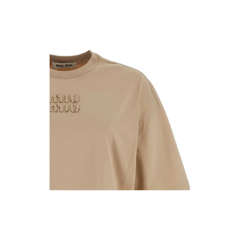 MIU MIU Logo embroidered T shirt-4