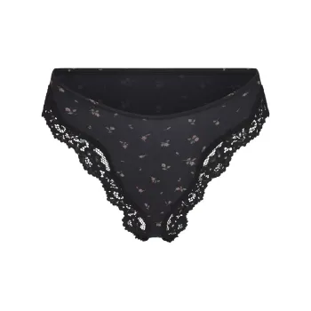 SKIMS FW24 FITS EVERYBODY LACE TANGA Underpants Women's 1 Pack ONYX ROSEBUD PRINT/Agate Rosebud Print