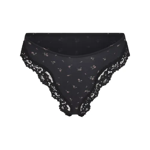 SKIMS FW24 FITS EVERYBODY LACE TANGA Underpants Women's 1 Pack ONYX ROSEBUD PRINT/Agate Rosebud Print