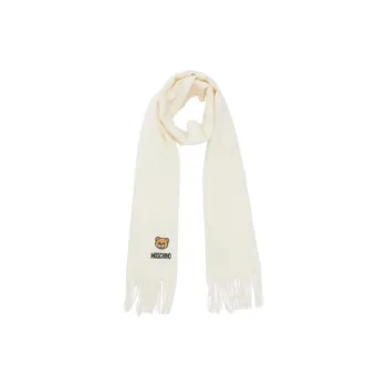 MOSCHINO Sheep Wool Knit Scarves Unisex Beige