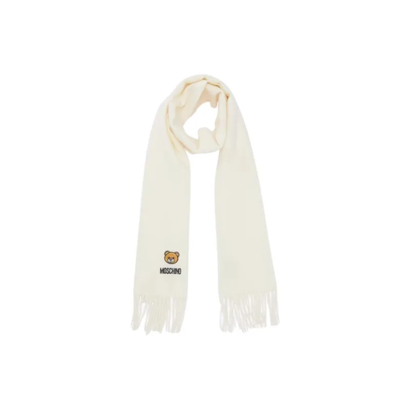 MOSCHINO Sheep Wool Knit Scarves Unisex Beige-0