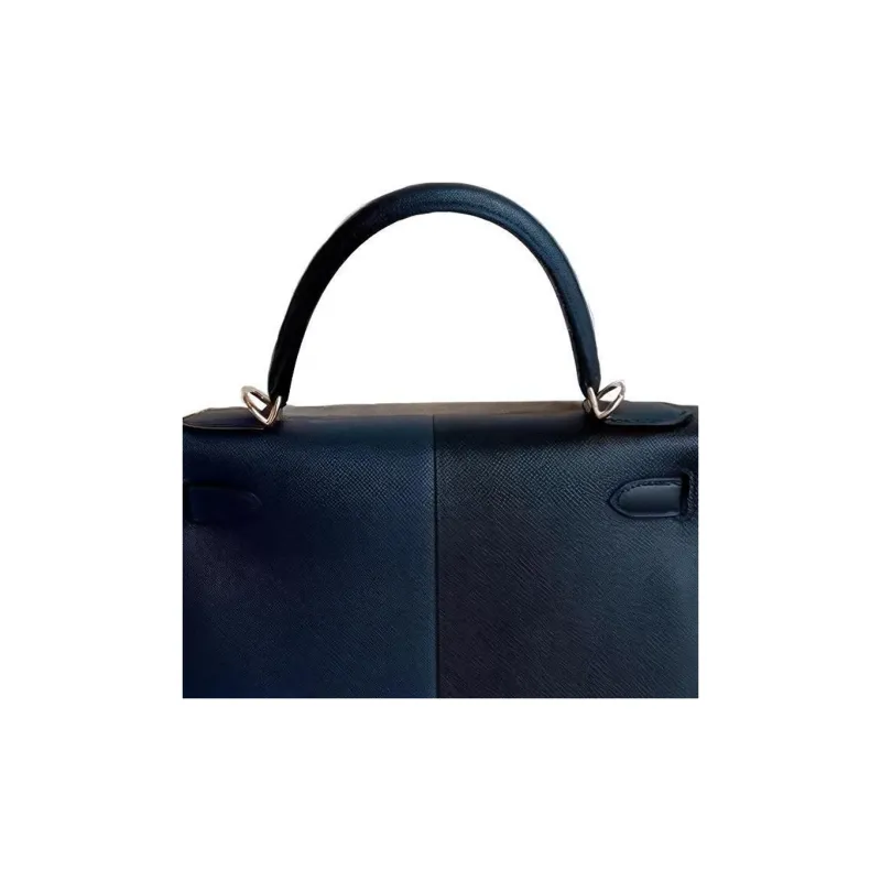 HERMES Kelly Epsom Leather Kelly Bag Handbags Women's Indigo/Black/Frida Blue-2