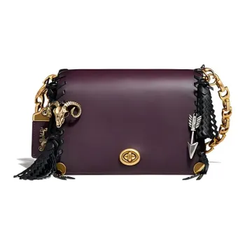 COACH Dinky Leather Shoulder Bag Crossbody Bag Small Size Women's Purple