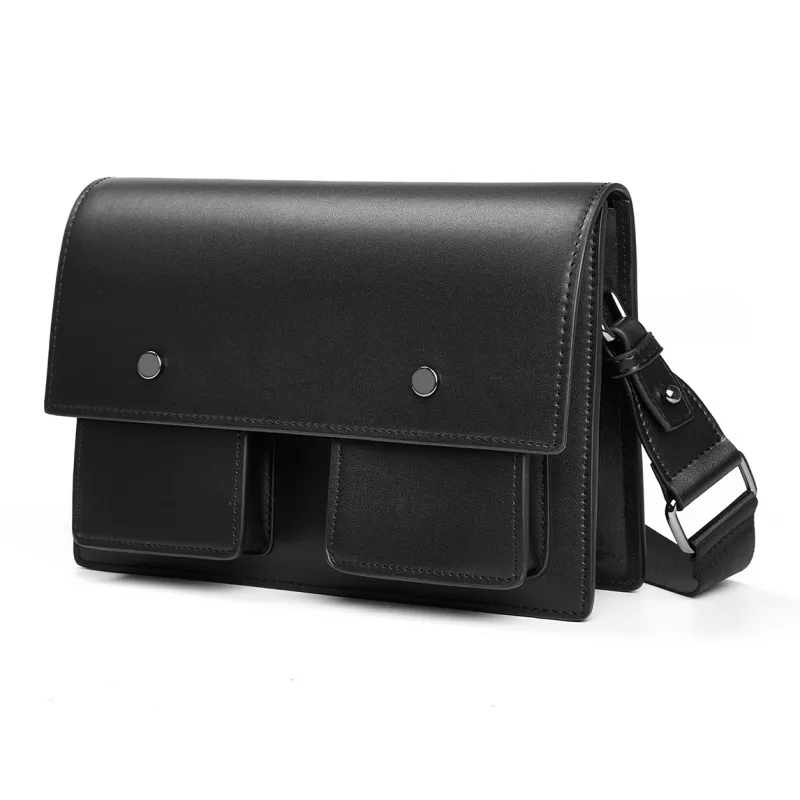 Yawei Kuroda PU Messenger Bag One Shoulder, Crossbody Style Unisex Black-2