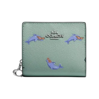 COACH Snap Wallet Leather Coin Purses Wallets Small Size Women's Green