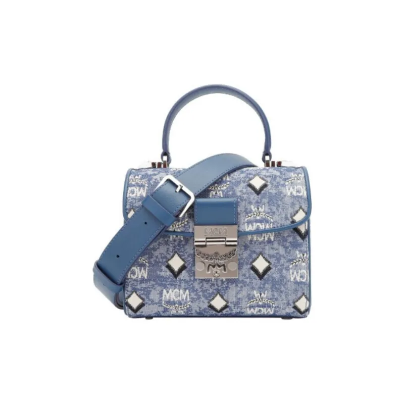 MCM Cow Leather Handbag Women's Blue-1