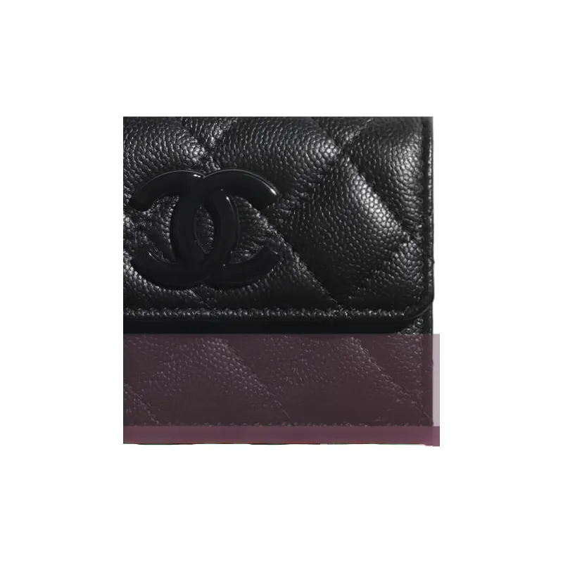 CHANEL So Black Grain Embossed Calfskin Flap Card Holder, Wallet Women's Black-4