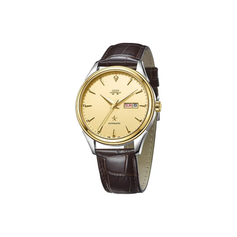 Beijing Automatic Mechanical Movement Cow Leather Strap Men's Watches Gold Dial-1