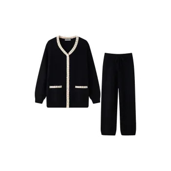MEITENG Pajama Set Autumn And Winter Models Women's Black