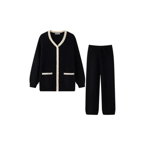 MEITENG Pajama Set Autumn And Winter Models Women's Black