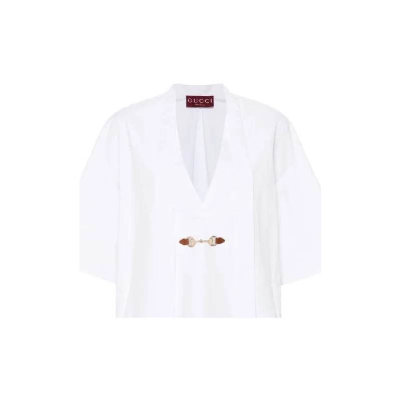 GUCCI Horsebit-Buckle V-Neck Poplin Mini Dress-5
