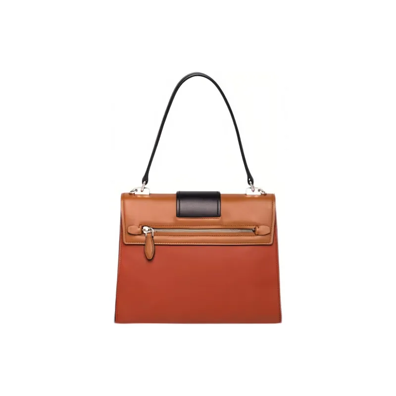 PRADA Genuine Leather Handbag Women's Orange/Black/Brown-2