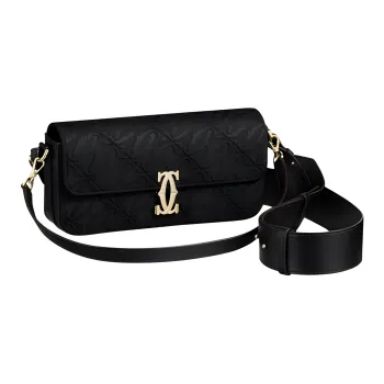 CARTIER Calfskin Crossbody Bag Shoulder Bag Women's Black