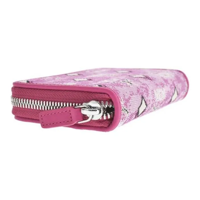 MCM Aren Fabric With Leather Trim Wallet Mini Women's Pink-3