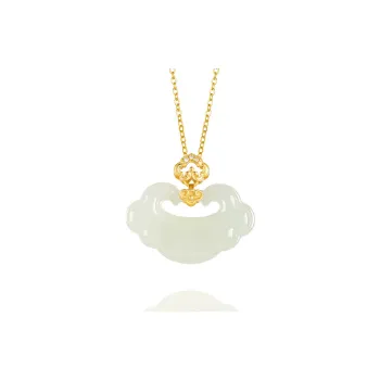 Artisan Lock Heart Jade Hetian Jade Necklaces Pale Greenish White Jade Women's