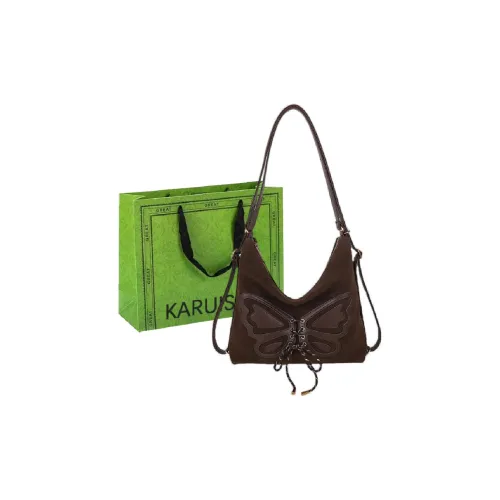 KARUISHA Suede Portable Crossbody Double Shoulder Bag Women's Coffee/Red/Black
