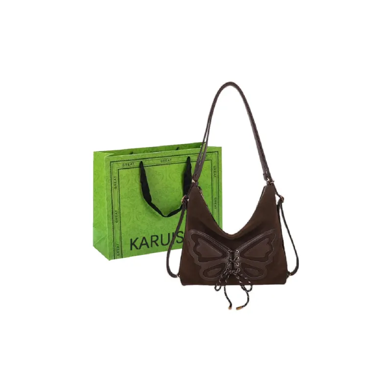 KARUISHA Suede Portable Crossbody Double Shoulder Bag Women's Coffee/Red/Black-0