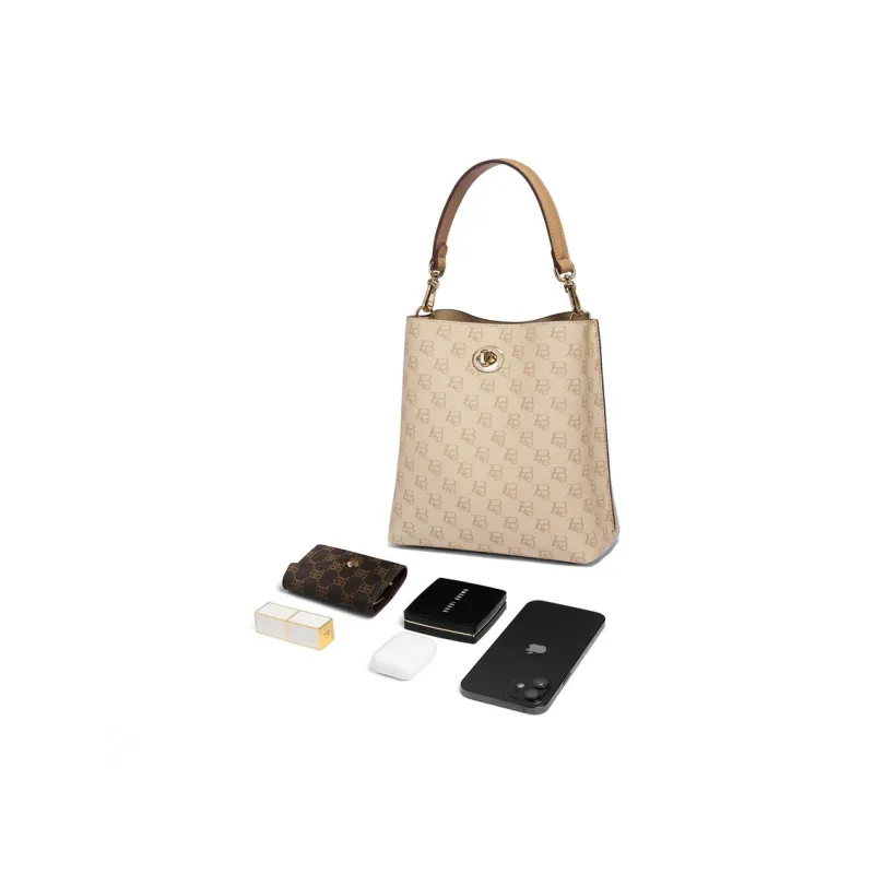 BELLE Artificial Leather Handbag, Shoulder Bag Medium Size Women's Coffee/Apricot-8