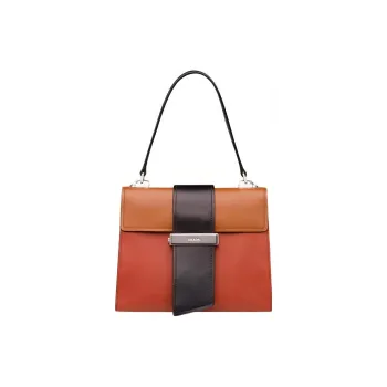 PRADA Genuine Leather Handbag Women's Orange/Black/Brown
