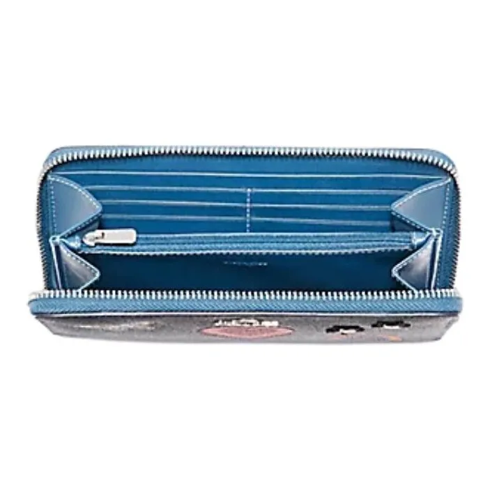 COACH Accordion Zip Monogram Canvas With Leather Card Holders Clutches Wallets Unisex Midnight Blue Monogram-1