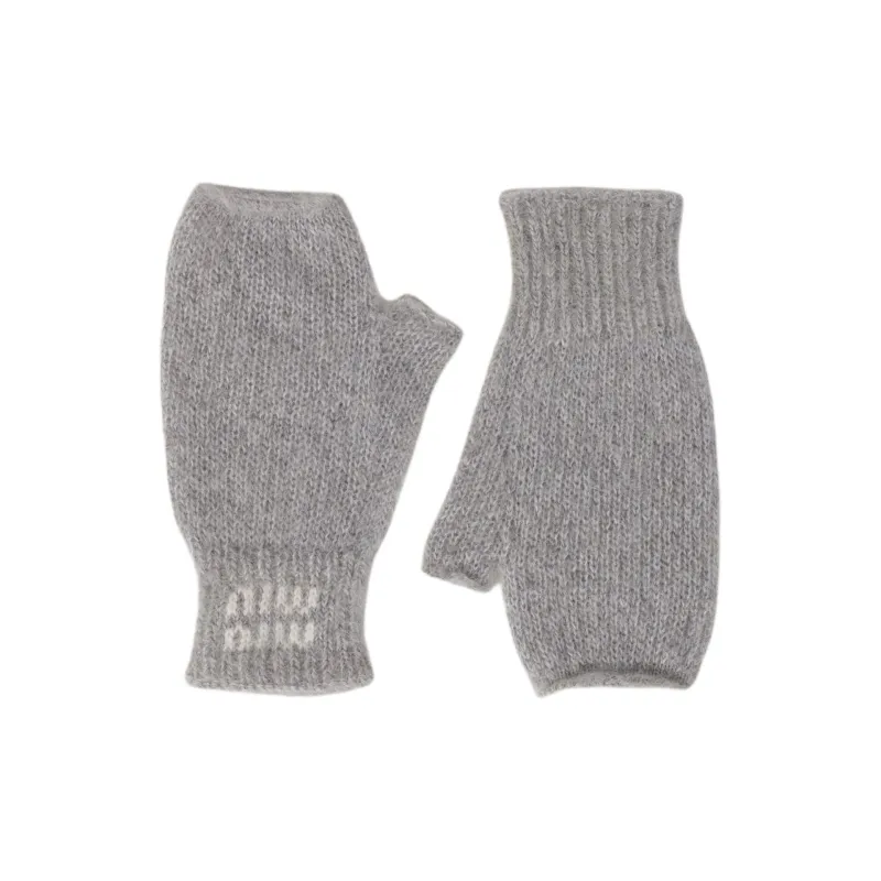 MIU MIU Wool Knit Gloves Unisex Gray-0